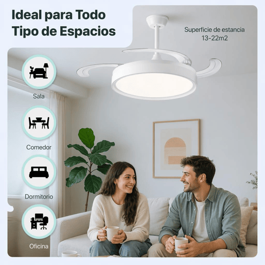 Ventilador de teto com luz 107 cm Motor DC ultra silencioso 6 velocidades 3 cores 3000-4200-6000K, 6600LM