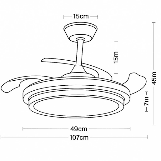 Ventilador de teto com luz 107 cm Motor DC ultra silencioso 6 velocidades 3 cores 3000-4200-6000K, 6600LM