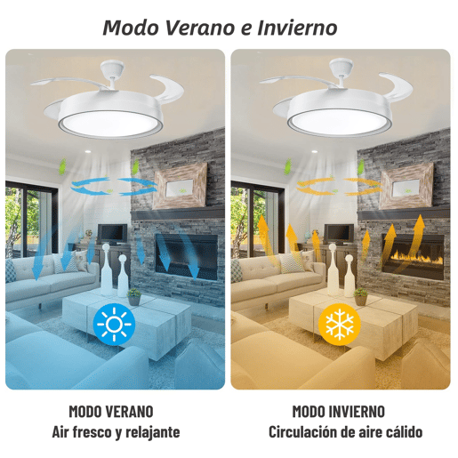 Ventilador de teto com luz 107 cm Motor DC ultra silencioso 6 velocidades 3 cores 3000-4200-6000K, 6600LM
