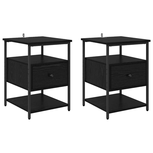 Lote de 2 Mesa De Cabeceira - Mesinha De Cabeceira Carvalho preto 40 x 42 x 56 cm