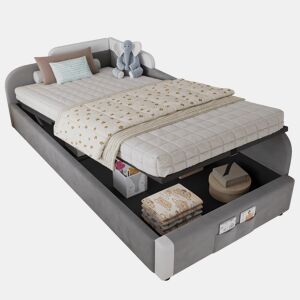 Cama com armazenamento,cama de criança de veludo 90x200cm,cinza