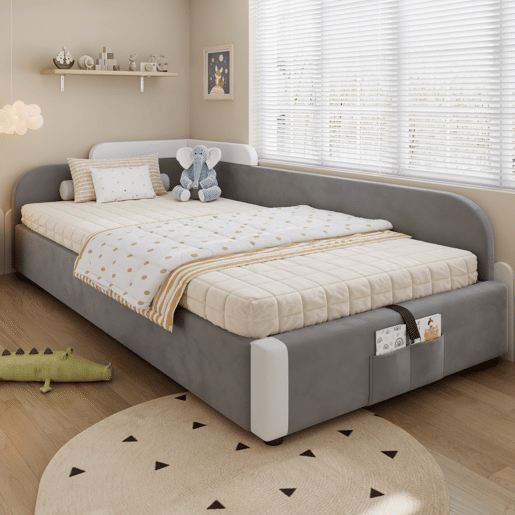 Cama com armazenamento,cama de criança de veludo 90x200cm,cinza