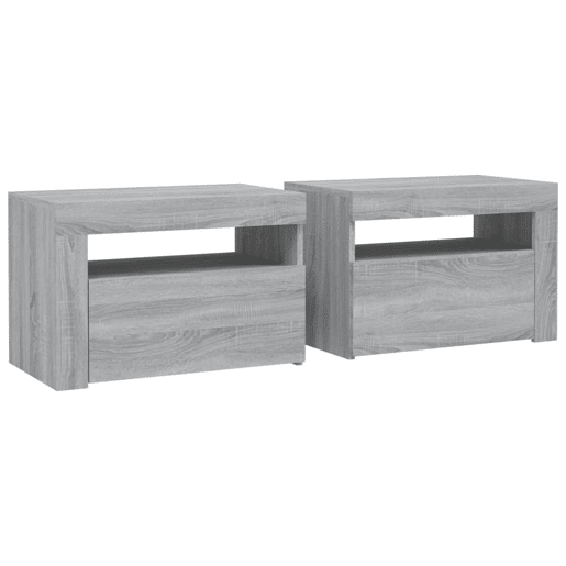 Lote de 2 Mesas De Cabeceira - Mesinhas De Cabeceira com LEDs 60x35x40 cm sonoma cinza