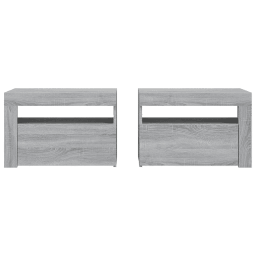 Lote de 2 Mesas De Cabeceira - Mesinhas De Cabeceira com LEDs 60x35x40 cm sonoma cinza
