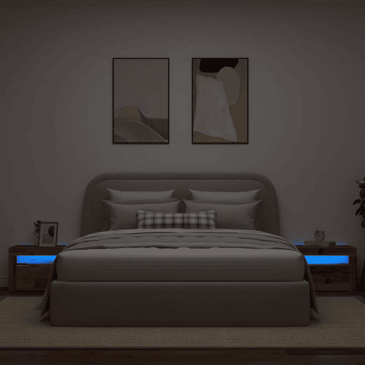 Lote de 2 Mesas De Cabeceira - Mesinhas De Cabeceira c luzes LED 60x35x40 cm madeira velha