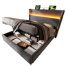 Cama com armazenamento,cama de casal de linho 180x200cm com luz led,cinza