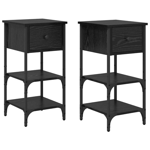 Lote de 2 Mesa De Cabeceira - Mesinha De Cabeceira Carvalho preto 34 x 36 x 70 cm