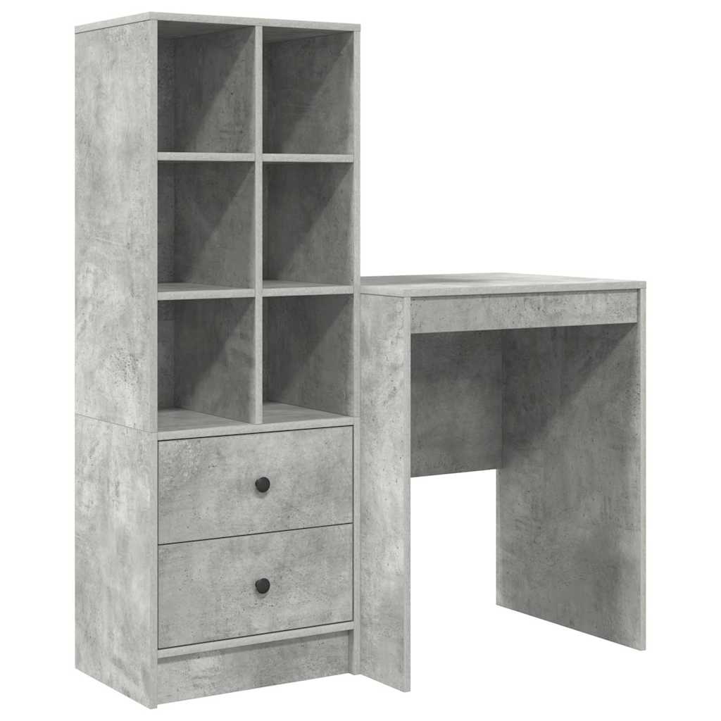 Escritorio - mesa de ordenador con almacenamiento con cajón 2 pcs gris concreto