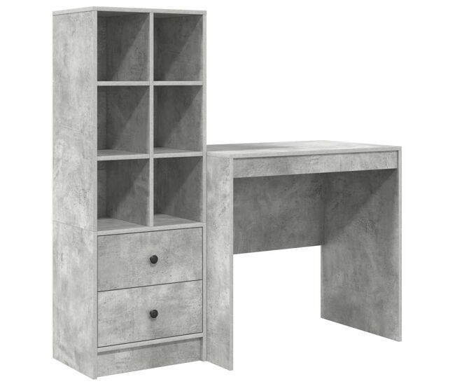 Escritorio - mesa de ordenador con almacenamiento con cajón 2 pcs gris concreto