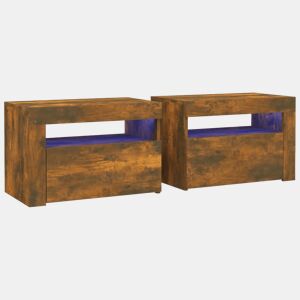 Lote de 2 Mesas De Cabeceira - Mesinhas De Cabeceira c LEDs 60x35x40 cm carvalho fumado