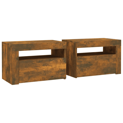Lote de 2 Mesas De Cabeceira - Mesinhas De Cabeceira c LEDs 60x35x40 cm carvalho fumado