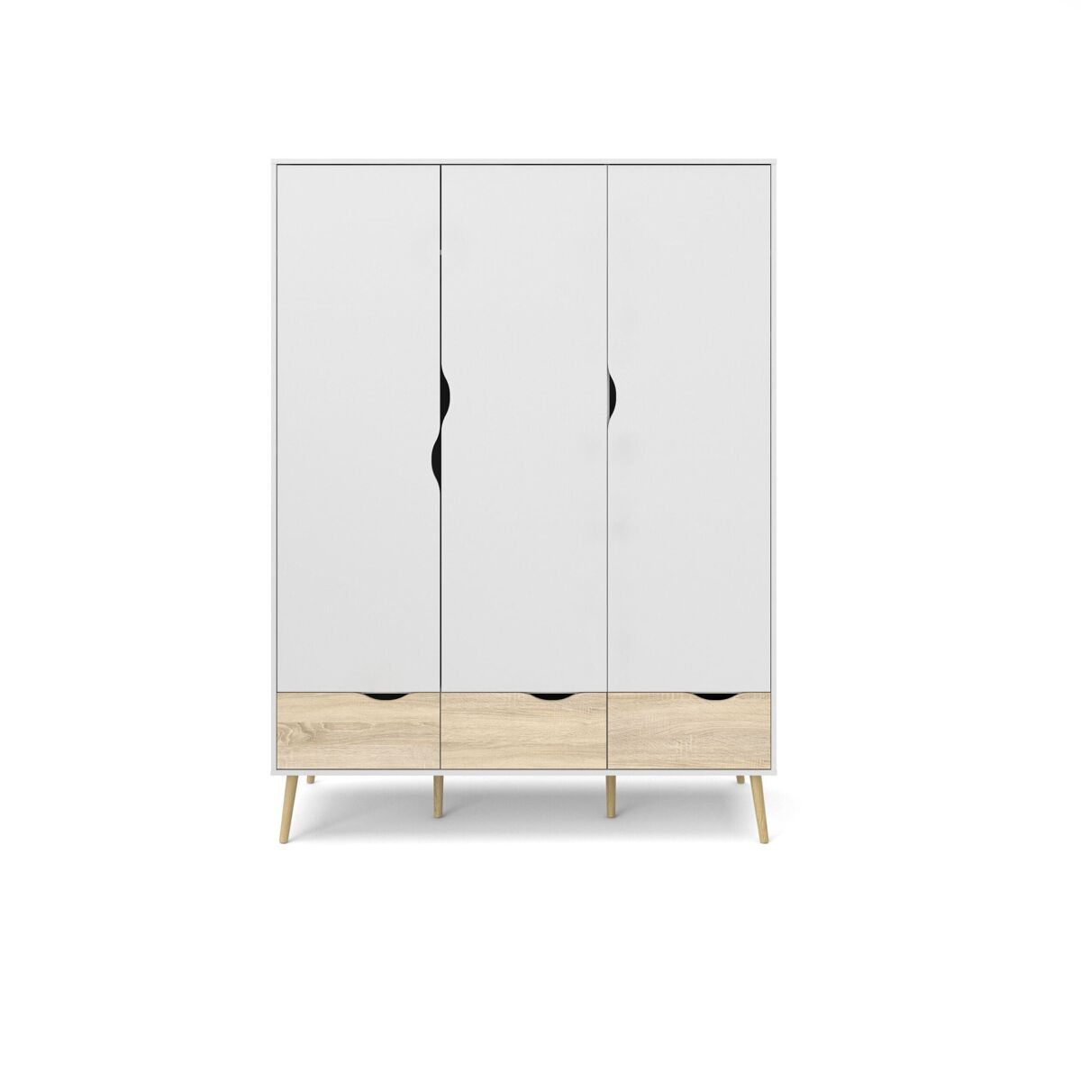 Armario 3 puertas, 3 cajones blanco y roble decorativo l147,2 cm - billund