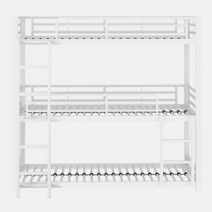 Cama beliche tripla em metal 90x200 cm - para crianças, adolescentes e adultos - branco