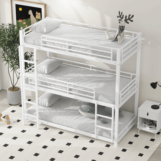 Cama beliche tripla em metal 90x200 cm - para crianças, adolescentes e adultos - branco