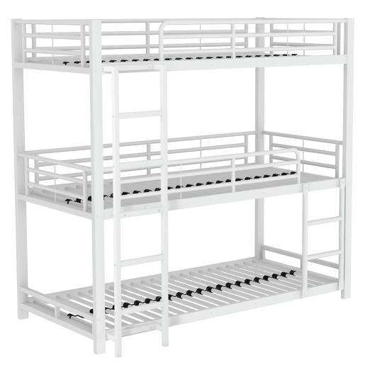 Cama beliche tripla em metal 90x200 cm - para crianças, adolescentes e adultos - branco