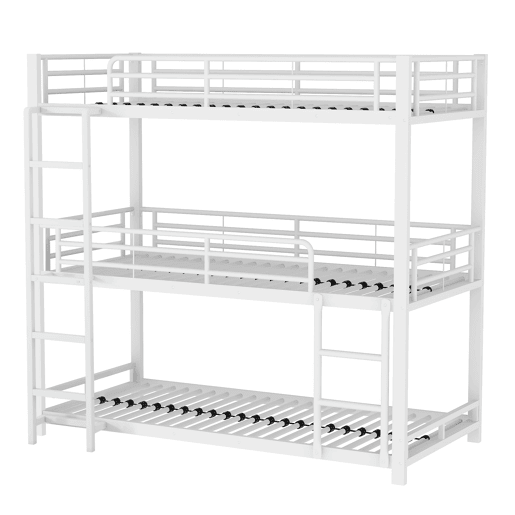 Cama beliche tripla em metal 90x200 cm - para crianças, adolescentes e adultos - branco