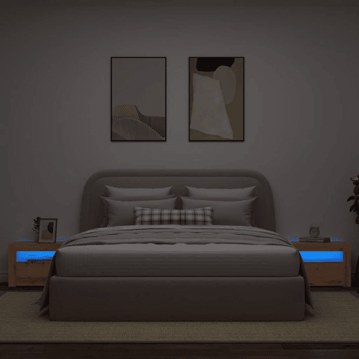Lote de 2 Mesas De Cabeceira - Mesinhas De Cabeceira c LEDs 60x35x40 cm carvalho artesanal