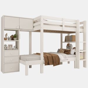 Beliche de madera maciza 90x200cm com luz led,branco
