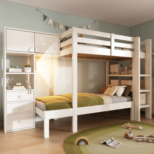 Beliche de madera maciza 90x200cm com luz led,branco