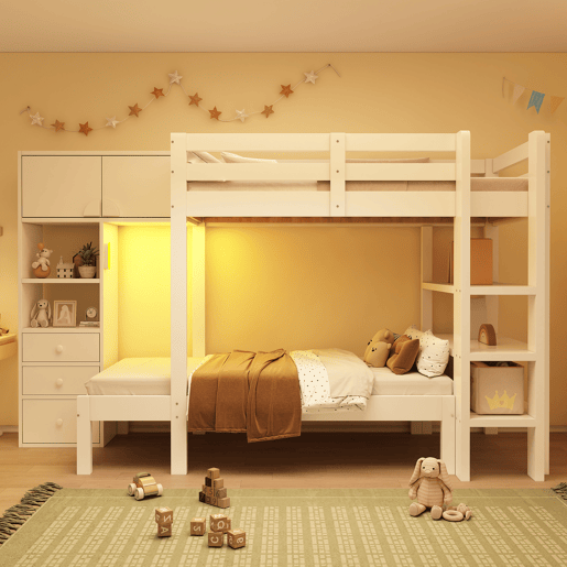 Beliche de madera maciza 90x200cm com luz led,branco