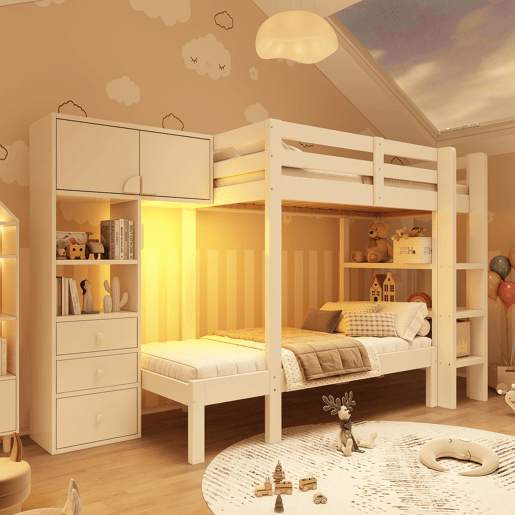 Beliche de madera maciza 90x200cm com luz led,branco