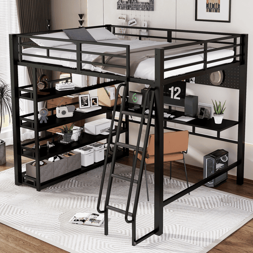 Cama alta,cama de criança de metal 140x200cm,preto