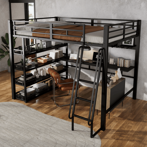 Cama alta,cama de criança de metal 140x200cm,preto