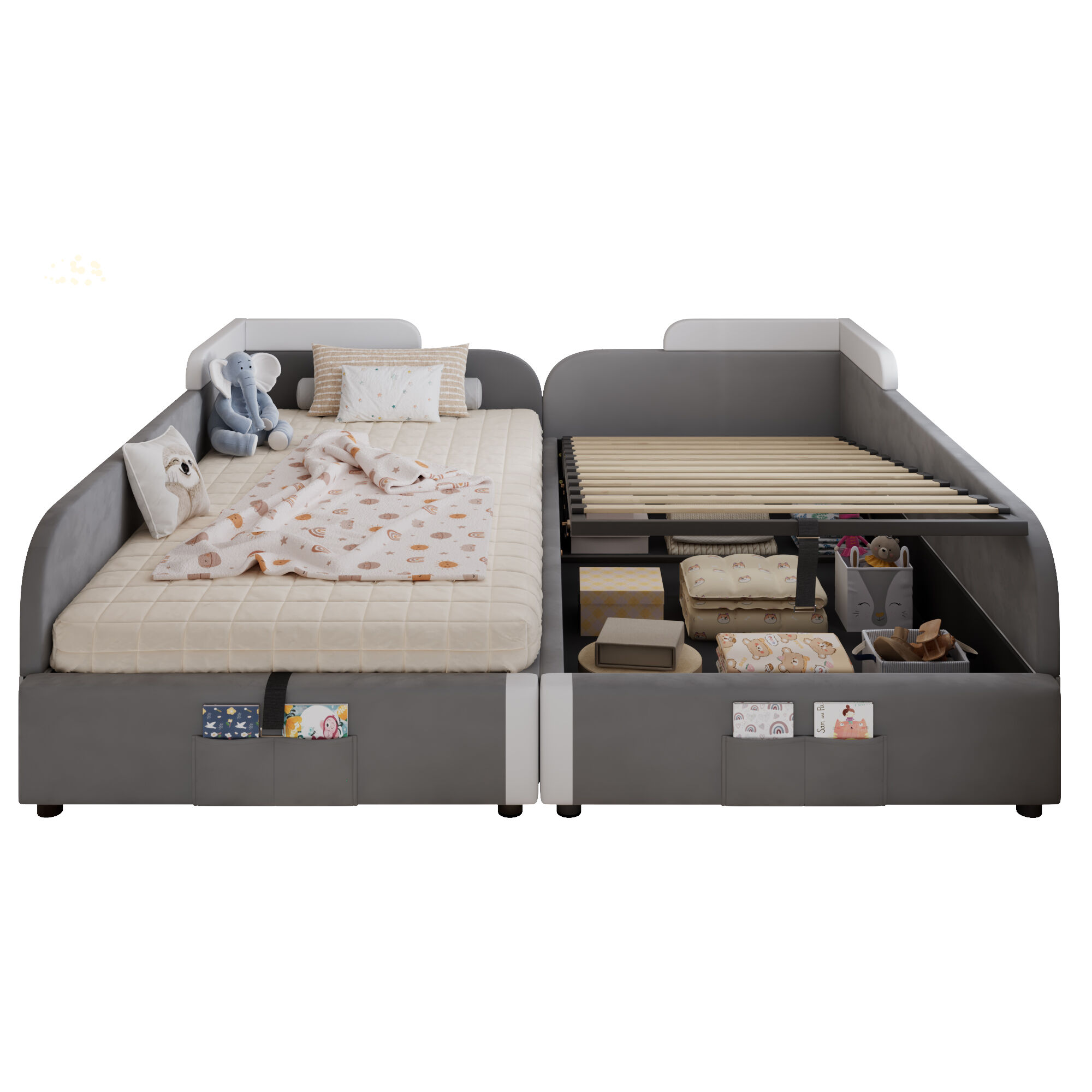 2 camas con almacenaje de terciopelo