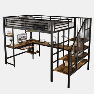 Cama alta,cama de criança de metal 120x200cm,preto+natural