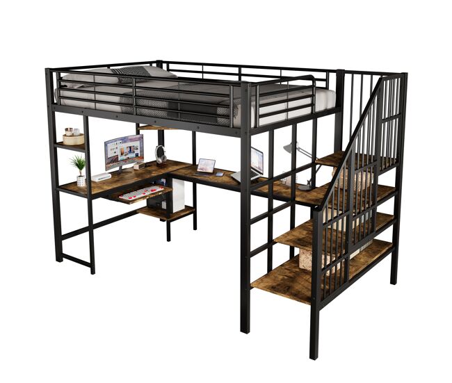 Cama alta,cama infantil de metal 120x200cm,negro+natural