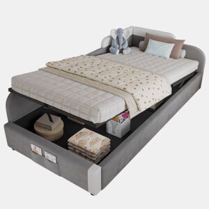 Cama com armazenamento,cama de criança de veludo 90x200cm,cinza