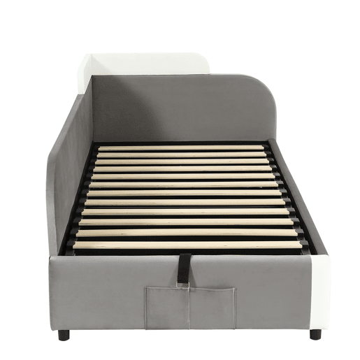 Cama com armazenamento,cama de criança de veludo 90x200cm,cinza