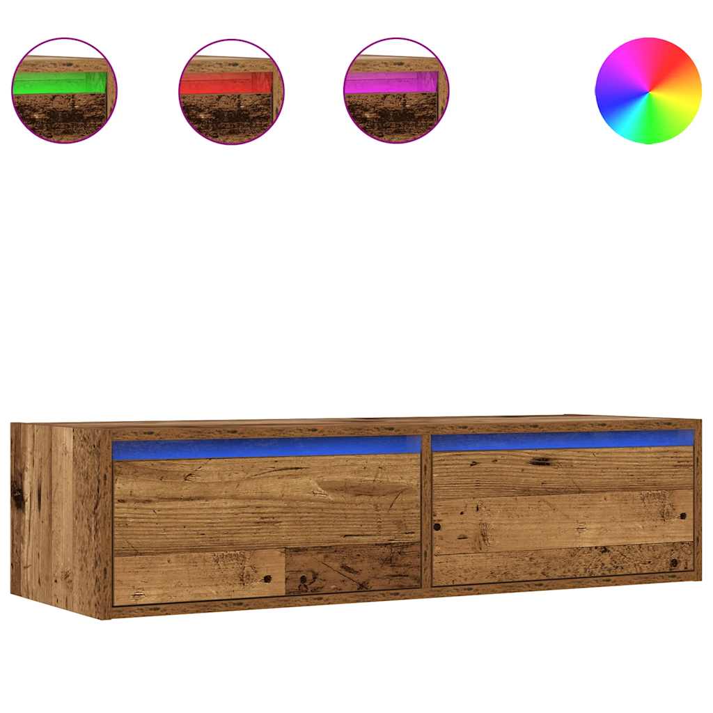 mueble de tv con luces led envejecida 100x355x25 cm