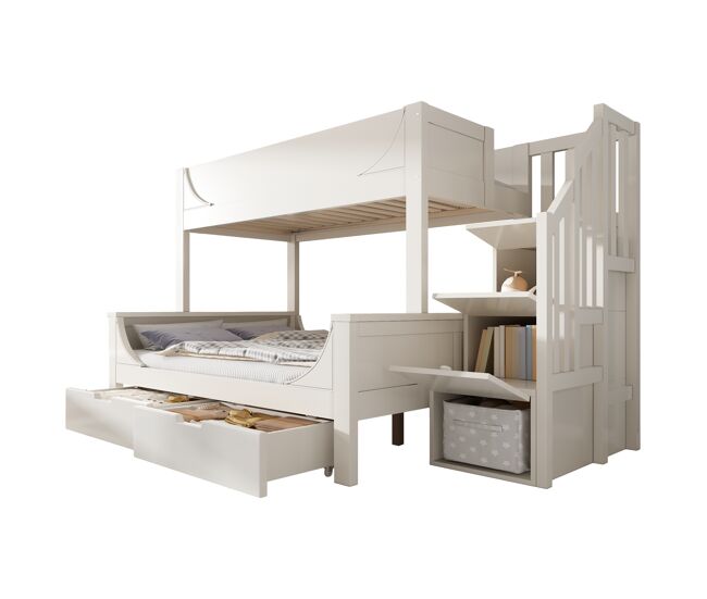Litera infantil de madera maciza 140x200(90x200)cm,blanco