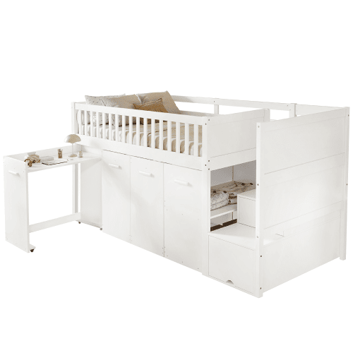 Cama alta,cama de criança de madeira de pinho 90x200cm,branco