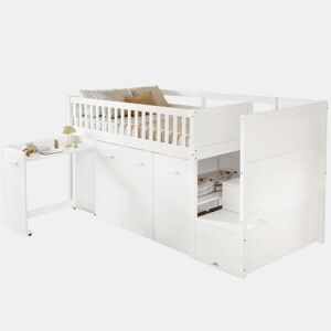 Cama alta,cama de criança de madeira de pinho 90x200cm,branco
