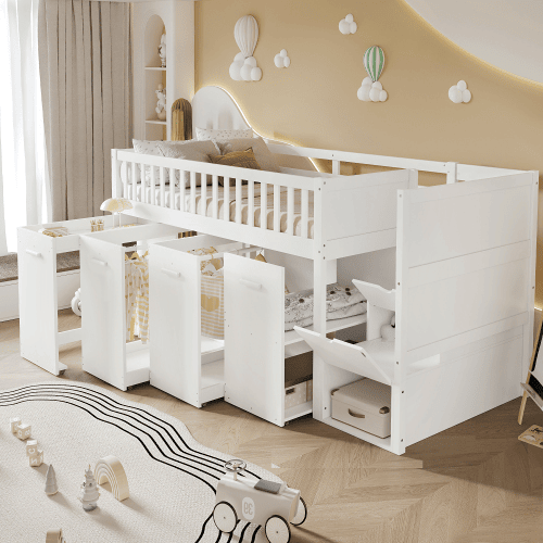 Cama alta,cama de criança de madeira de pinho 90x200cm,branco