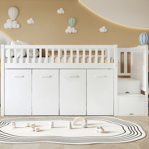 Cama alta,cama de criança de madeira de pinho 90x200cm,branco