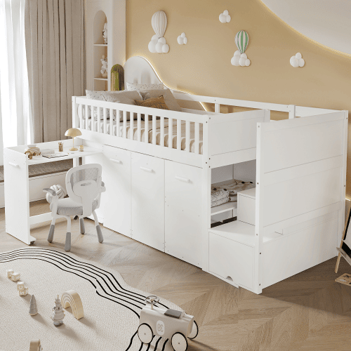 Cama alta,cama de criança de madeira de pinho 90x200cm,branco
