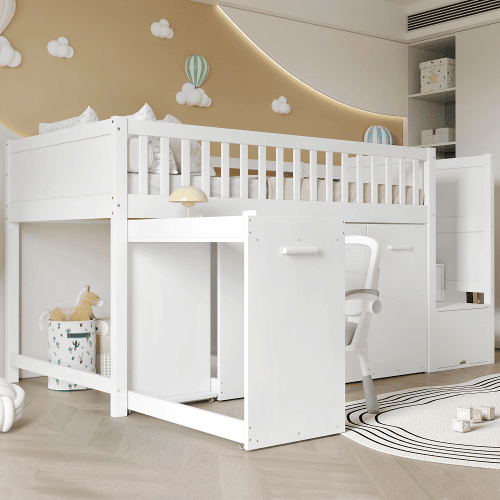 Cama alta,cama de criança de madeira de pinho 90x200cm,branco