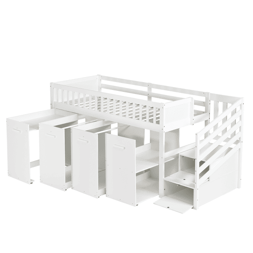 Cama alta,cama de criança de madeira de pinho 90x200cm,branco