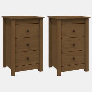Lote de 2 Mesas De Cabeceira - Mesinhas De Cabeceira 40x35x61,5 cm pinho maciço castanho mel