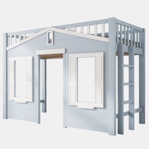 Cama alta,cama de criança de madeira de pinho 90x200cm,azul