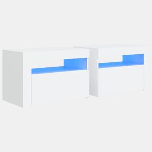 Lote de 2 Mesas De Cabeceira - Mesinhas De Cabeceira c luzes LED 60x35x40 cm branco