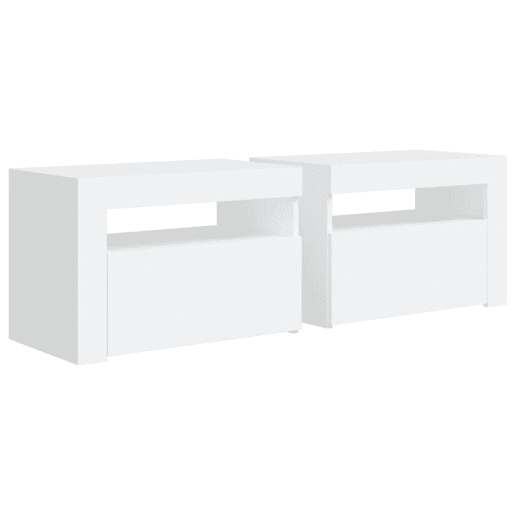 Lote de 2 Mesas De Cabeceira - Mesinhas De Cabeceira c luzes LED 60x35x40 cm branco
