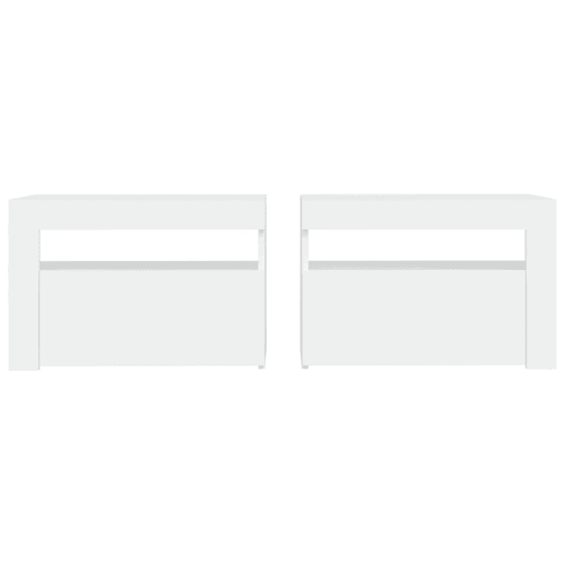 Lote de 2 Mesas De Cabeceira - Mesinhas De Cabeceira c luzes LED 60x35x40 cm branco