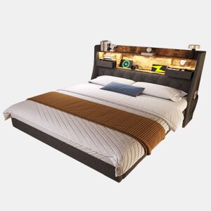 Cama de casal de linho 180x200cm com luz led,cinza