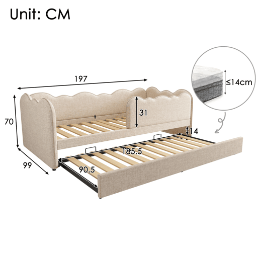 Cama gavetão de linho 90x190cm,bege