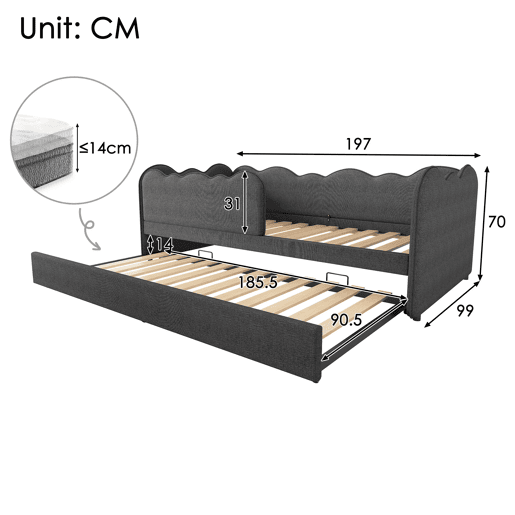 Cama gavetão de linho 90x190cm,cinza