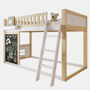 Cama alta,cama de criança de madeira de pinho 90x200cm,natural+branco
